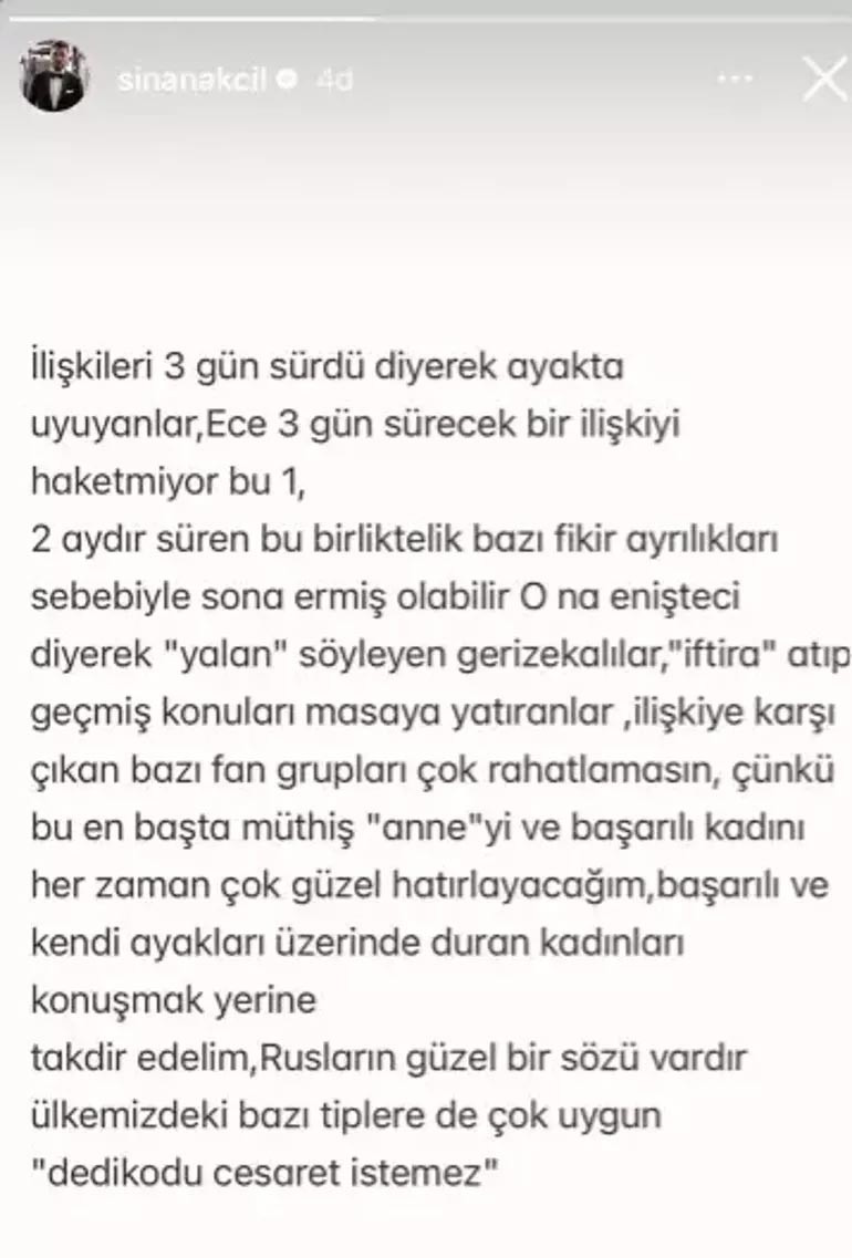 Sinan Akçıl ve Ece Erken Aşkı Bitti! İki İsimden Art Arda Paylaşım Geldi - Resim : 3