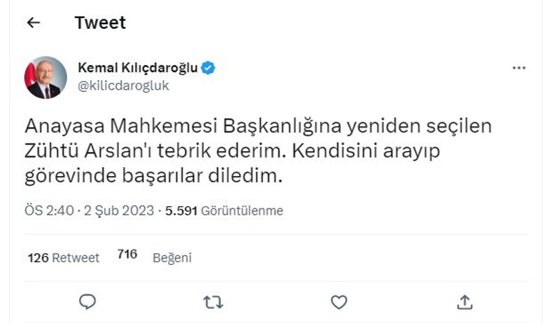 Kemal Kılıçdaroğlu'ndan AYM Başkanı Zühtü Arslan mesajı: Kendisini arayıp başarılar diledim - Resim : 2