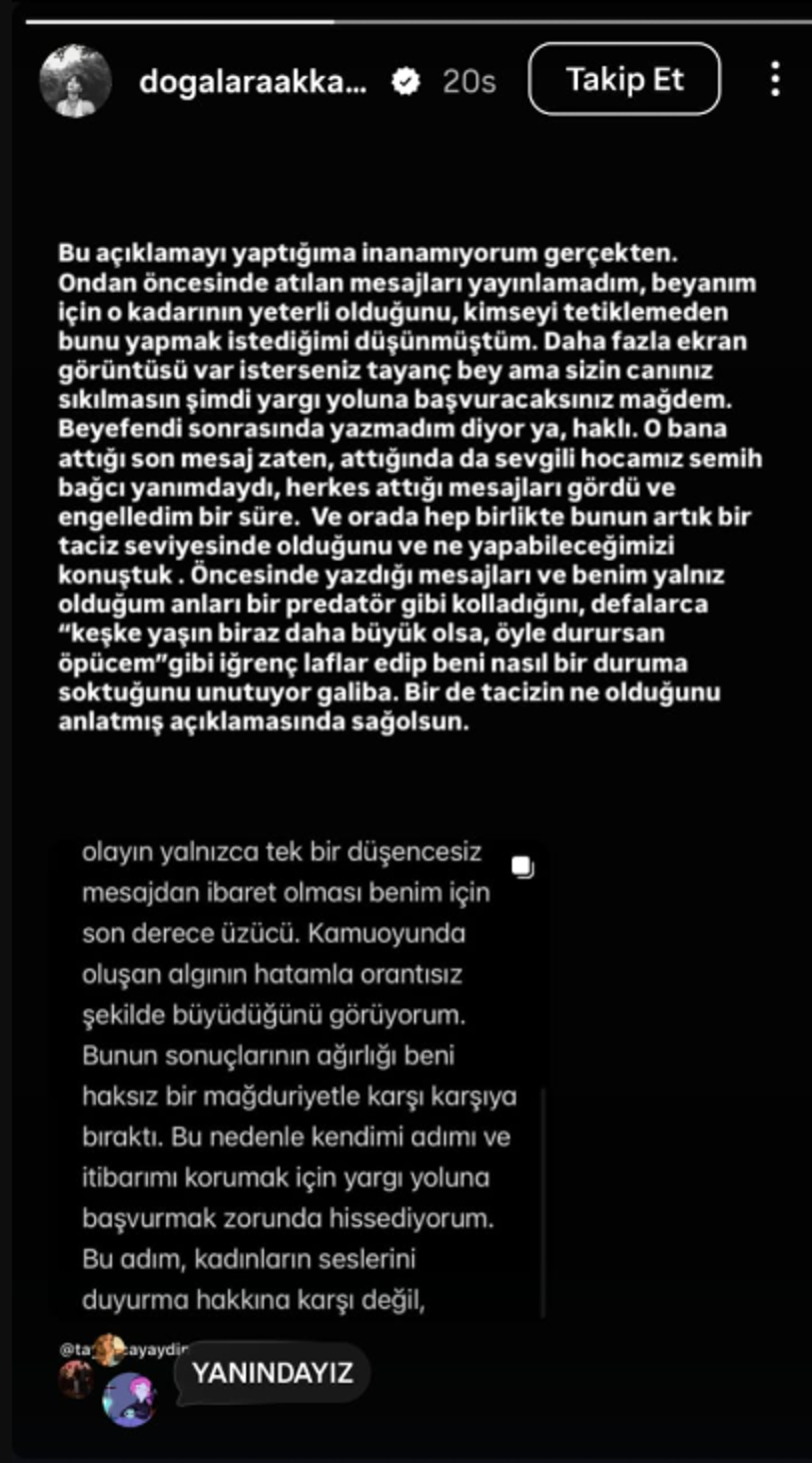 Oyuncu Tayanç Ayaydın Taciz İddialarını Reddetmişti! Doğa Lara Akkaya'dan Yeni Açıklama: 'Daha Fazla Mesaj Var' - Resim : 3