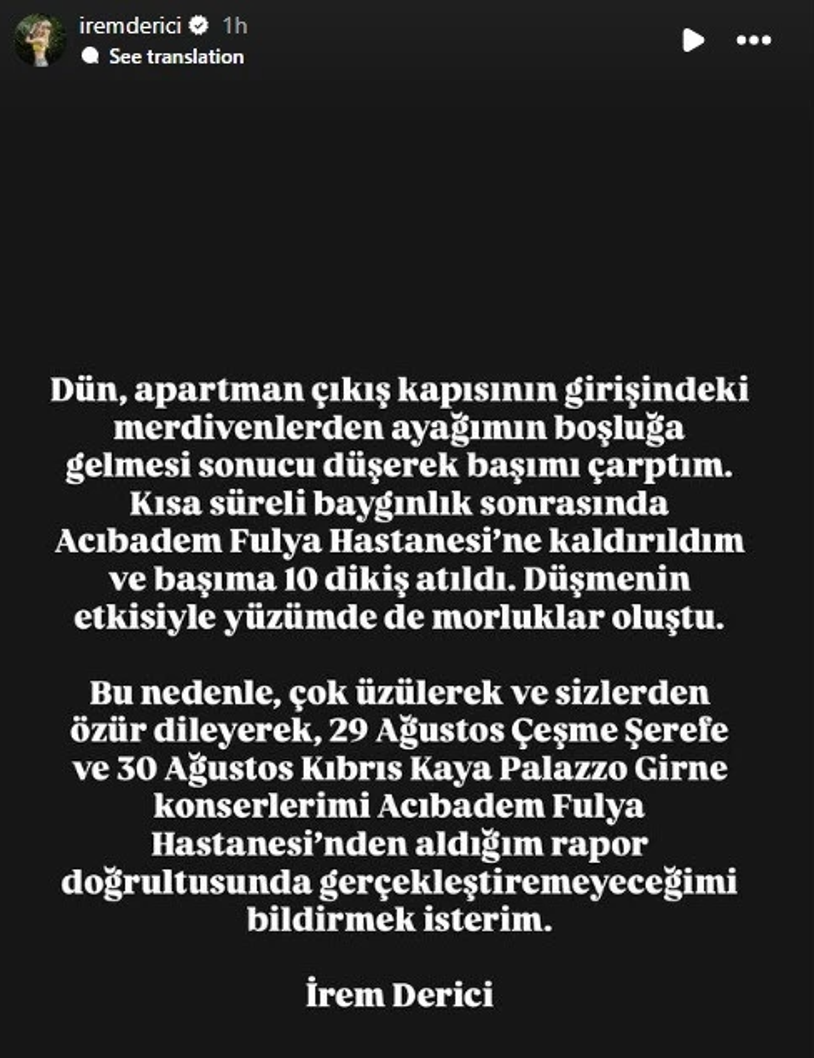 İrem Derici Yürekleri Ağza Getirdi! Apar Topar Hastaneye Kaldırıldı, Konserler İptal - Resim : 1