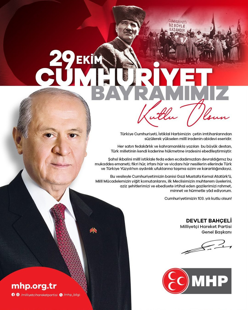MHP Lideri Bahçeli’den Cumhuriyet Bayramı Mesajı: ‘Bu Mukaddes Emaneti Geleceğe Taşıyacağız’ - Resim : 1