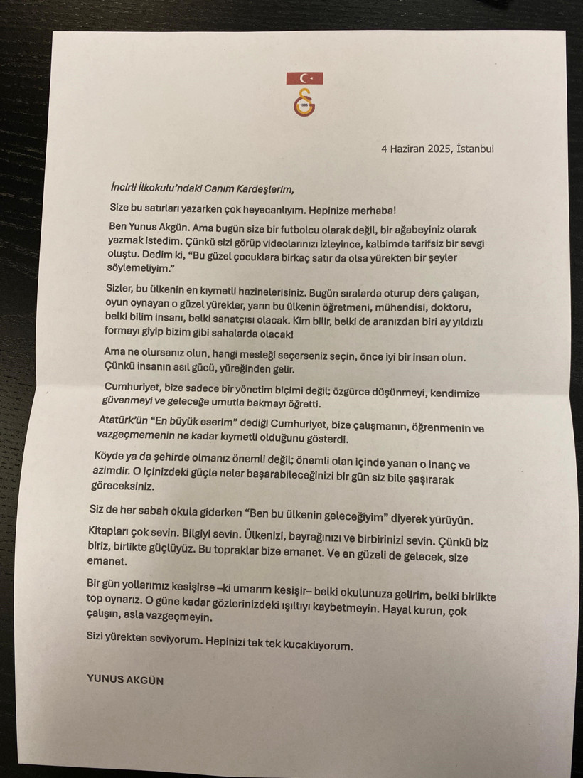 Galatasaraylı Yunus Akgün'den Ağlatan Mektup - Resim : 1
