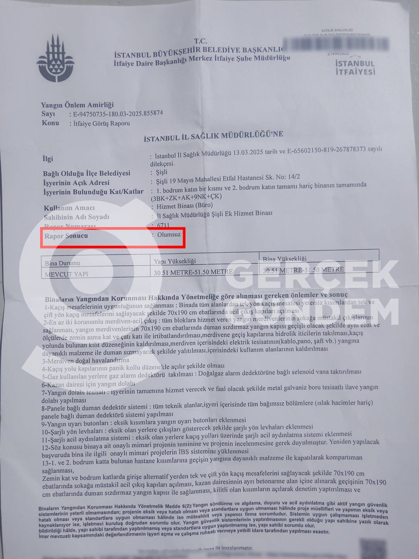 Şişli Etfal Depreme Dayanıksız Diye Boşaltıldı, İl Sağlık Müdürlüğü Çalışanları Yerleştirildi... İBB İtfaiye Raporu Güvenlik Skandalını Ortaya Koydu - Resim : 1