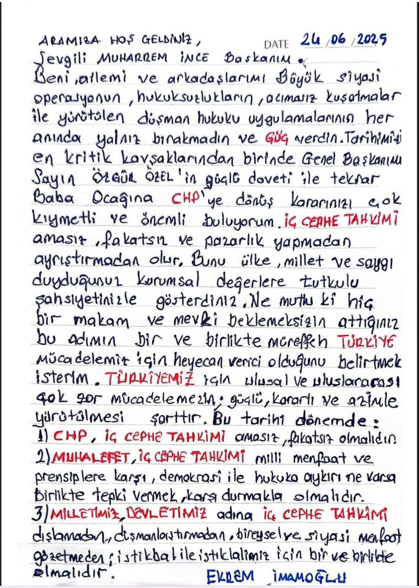 Muharrem İnce 'Baba Ocağı'nda! CHP'ye Geri Dönüşünü Bu Mektupla Duyurdu - Resim : 1