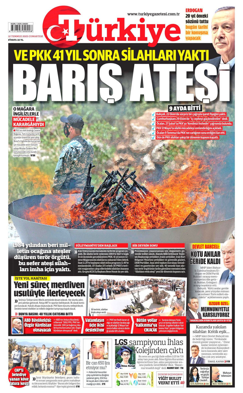 Tarihi Günü Gazeteler Nasıl Gördü? Terör Örgütü PKK'nın Silah Bırakması Manşetlerde - Resim: 17