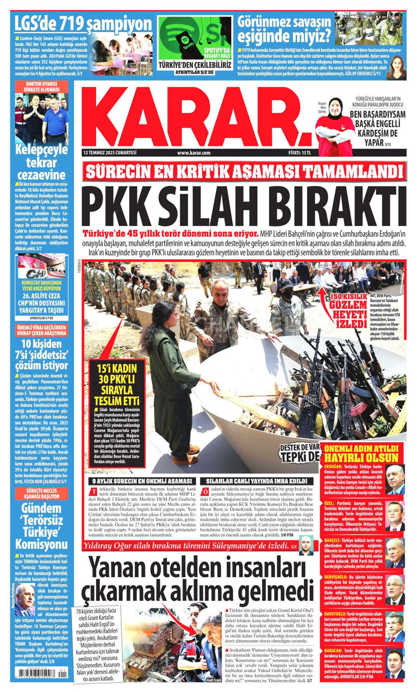 Tarihi Günü Gazeteler Nasıl Gördü? Terör Örgütü PKK'nın Silah Bırakması Manşetlerde - Resim: 7