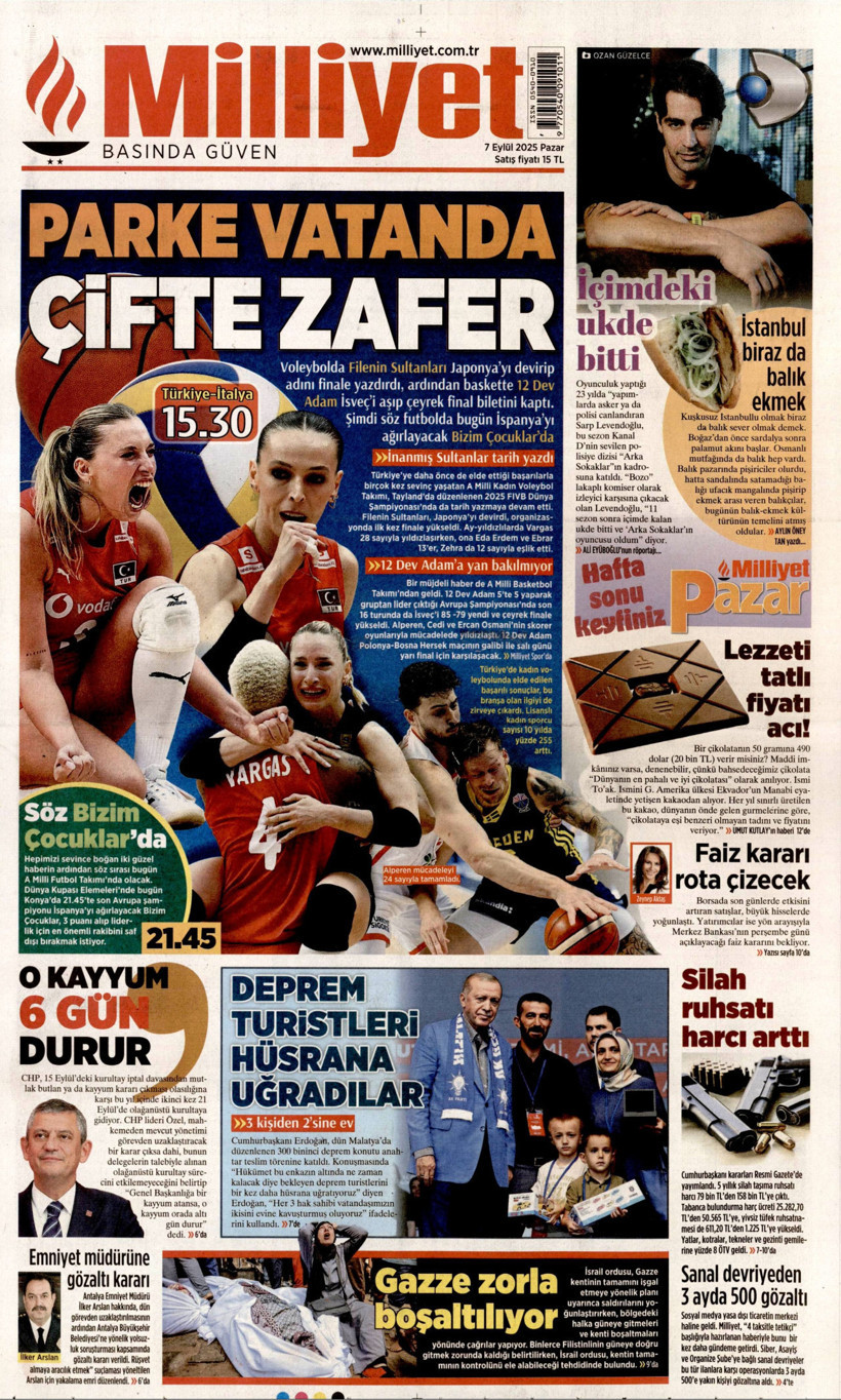 Filenin Sultanları ve 12 Dev Adam'ın Zaferi Gazetelerin İlk Sayfasında... 'Parke Vatanda Çifte Zafer' - Resim : 5