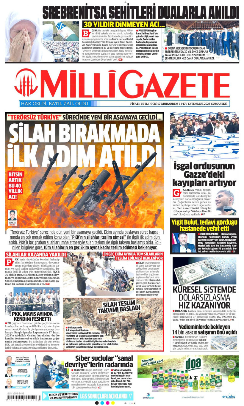 Tarihi Günü Gazeteler Nasıl Gördü? Terör Örgütü PKK'nın Silah Bırakması Manşetlerde - Resim: 9