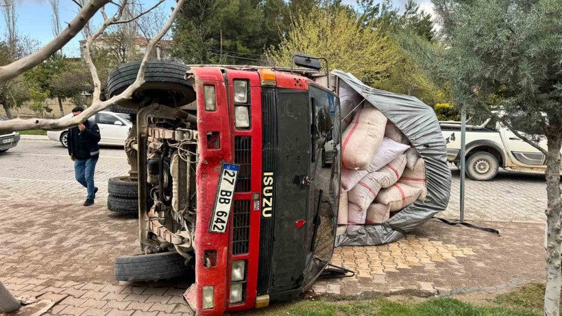 Fıstık Yüklü Kamyon Devrildi, Tüm Ürünler Yola Saçıldı