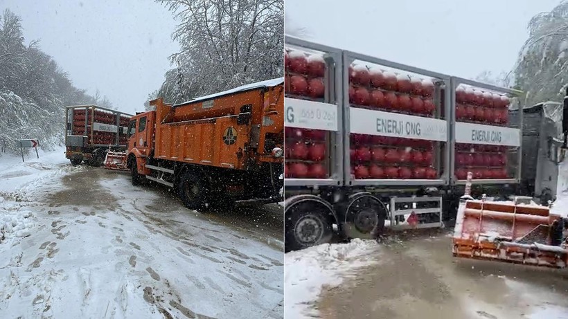 Doğalgaz Tüpleri Yüklü Tır Kayınca Yol Ulaşıma Kapandı