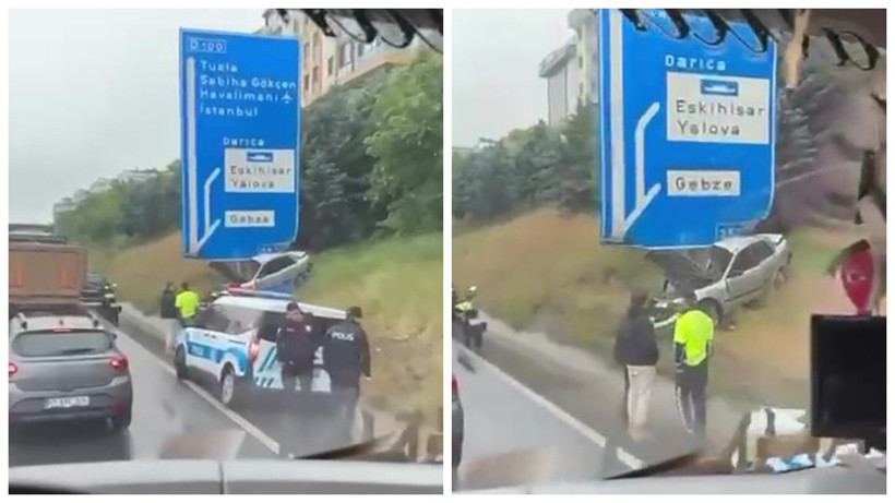 Kocaeli D100’de Trafik Levhısına Çarpan Otomobilin Sürücüsü Yaralandı