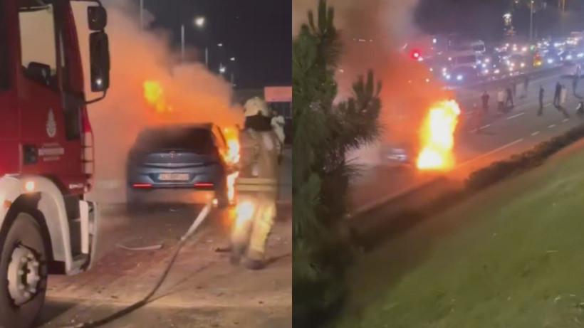 İstanbul'da Korkunç Kaza! Otomobil Alev Alev Yandı, Sürücü Yaralandı