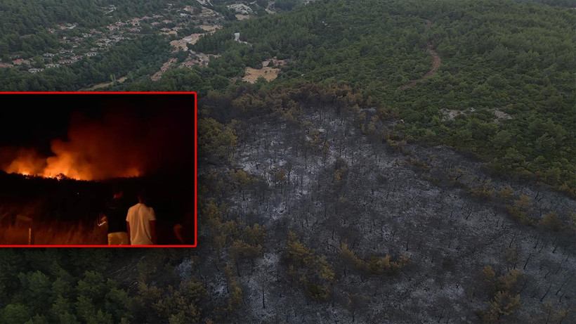 İzmir Urla'daki Yangının Neden Olduğu Hasar Havadan Görüntülendi: Her Yer Kömür Karasına Döndü...