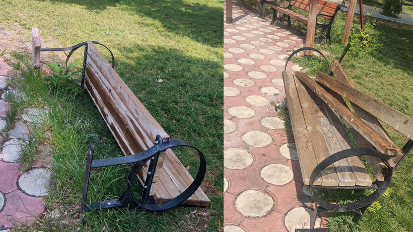 Siirt’te Parktaki Banklara Zarar Verildi