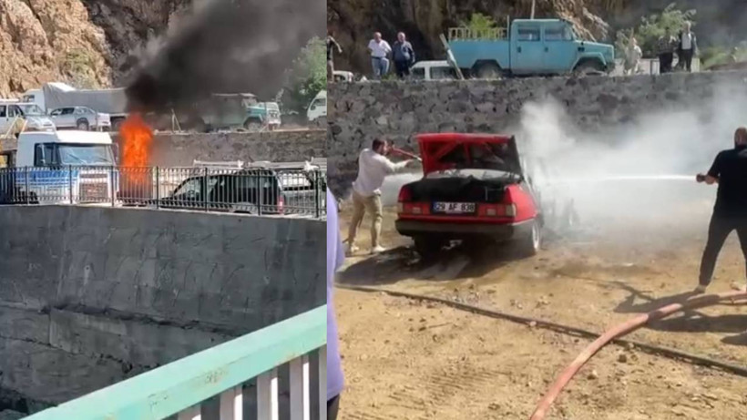 Gümüşhane’de Park Halindeki Otomobil Alev Alev Yandı