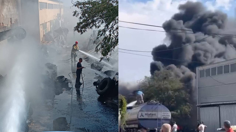 İzmir’de Lastik Tamircisinde Çıkan Yangın Söndürüldü