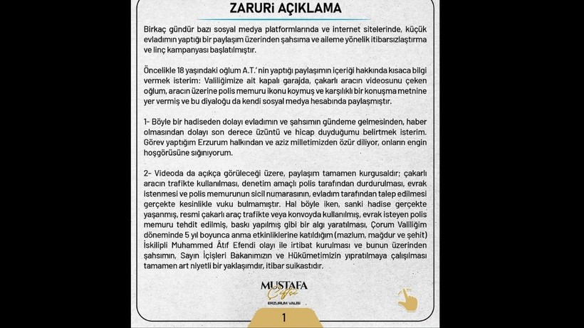 Polise Kafa Tutmuştu: Erzurum Valisi Mustafa Çiftçi Oğlunu Savundu, Eleştirenlere Tepki Gösterdi - Resim : 2