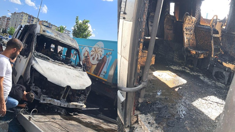 Diyarbakır'da Şehir İçi Minibüs Küle Döndü - Resim : 1