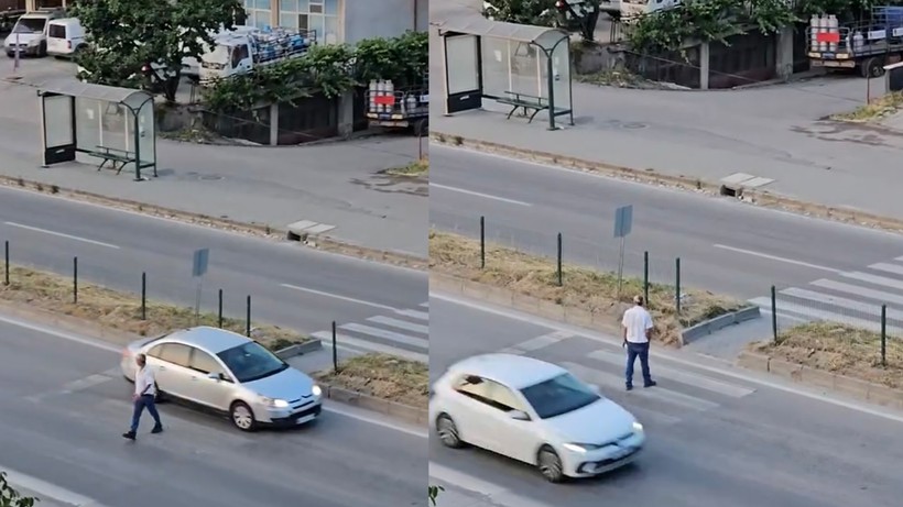 Trafiğin Tam Ortasında Ölüm Oyunu! Görenler Ne Yapacağını Şaşırdı - Resim : 1