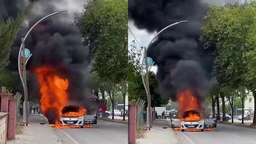 Seyir Halindeki Araç Alev Alev Yandı, Geriye Enkaz Kaldı - Resim : 1