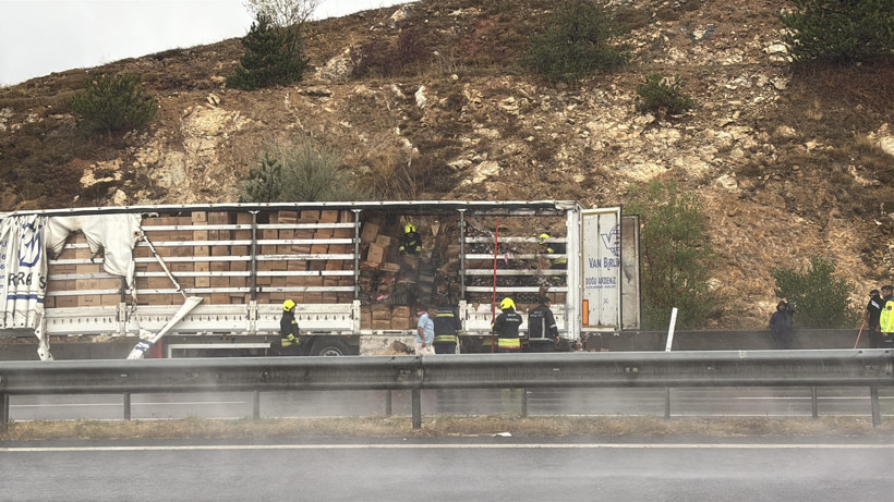 TEM Otoyolu'nda Alev Paniği: Züccaciye Kamyonu Yandı - Resim : 1