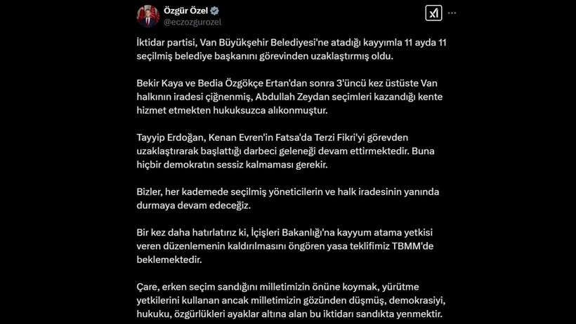 CHP Lideri Özel'den Cumhurbaşkanı Erdoğan'a Kayyım Tepkisi: 'Darbeci Geleneği Devam Ettirmektedir' - Resim : 2