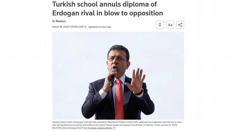 İmamoğlu'nun Diploma İptali Dünya Basınında: 'Hükümetin Baskısı Arttı, Erdoğan'ın Rakibi Tehdit Altında' - Resim : 2