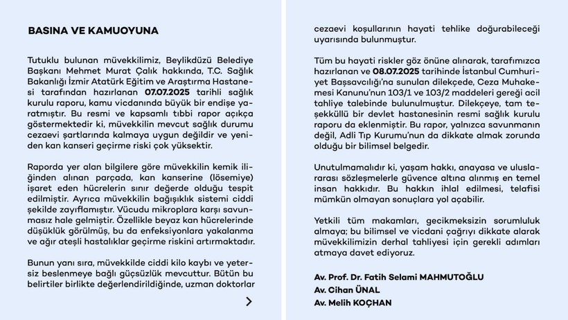 Tutuklu Beylikdüzü Belediye Başkanı Mehmet Murat Çalık İçin Acil Tahliye Talebi - Resim : 2