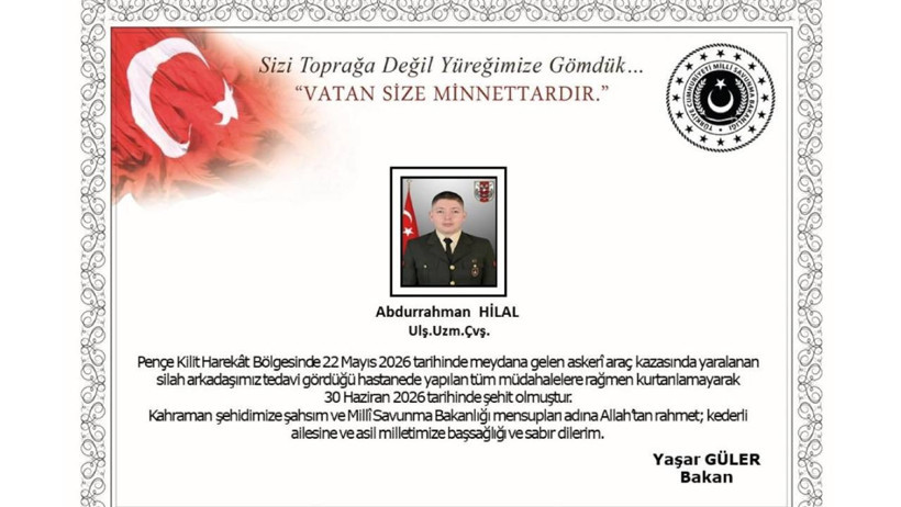 MSB Acı Haberi Duyurdu: Kazada Yaralanan Uzman Çavuş Tedavi Gördüğü Hastanede Şehit Oldu - Resim : 1