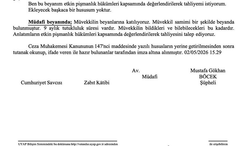 Gökhan Böcek'in Etkin Pişmanlık Belgesi Ortaya Çıktı: Adalet Bakanı Akın Gürlek Açıklamıştı - Resim : 1