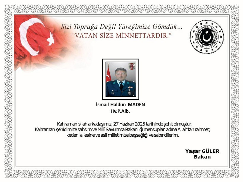MSB Acı Haberi Duyurdu! Albay İsmail Haldun Maden Şehit Oldu - Resim : 1