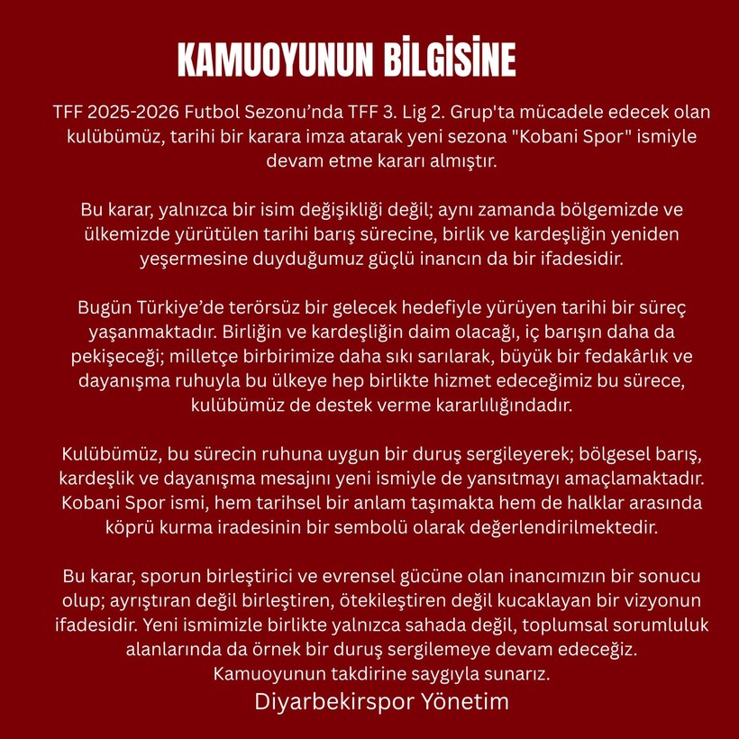 Diyarbekirspor’un Yeni Adı Belli Oldu: Artık Kobani Spor - Resim : 2