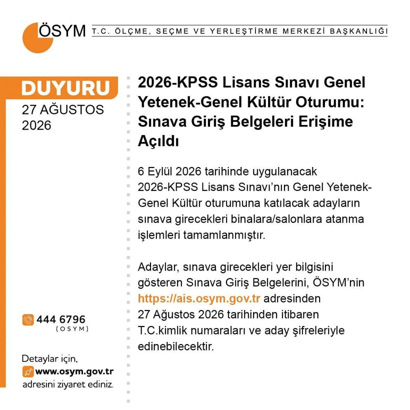 KPSS Lisans Sınav Giriş Belgeleri Erişime Açıldı - Resim : 1