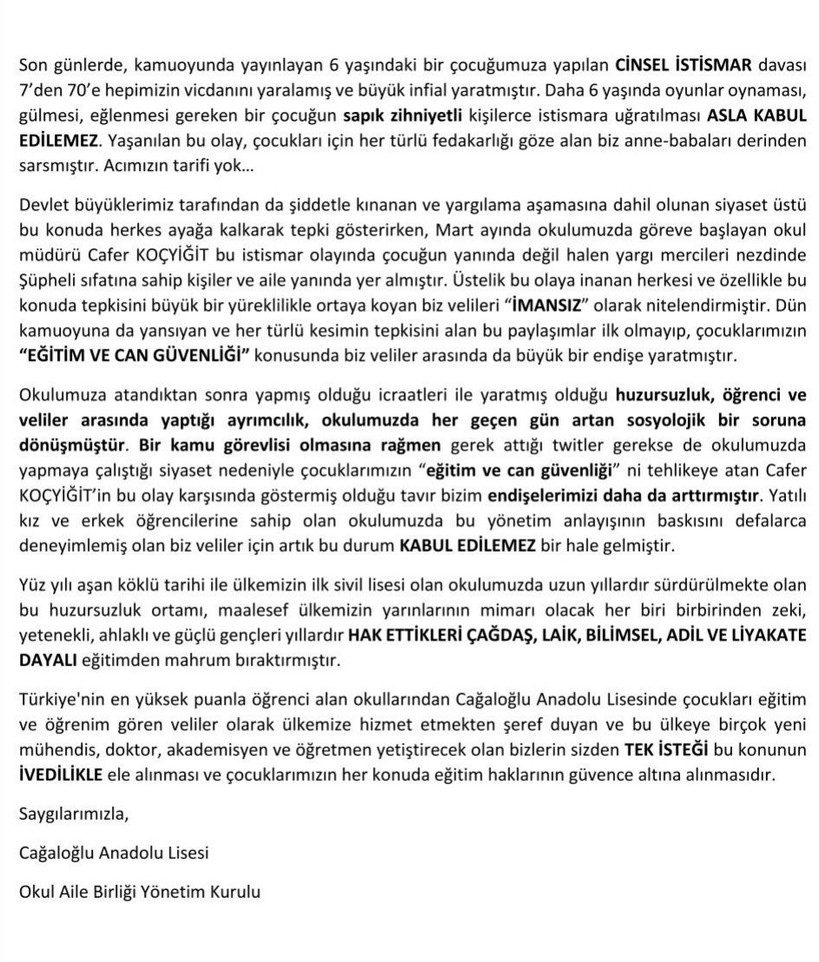 Çocuk istismarını savunan müdür halen görevde! Ailelerden çocukların can güvenliğinin sağlanması için çağrı - Resim : 1